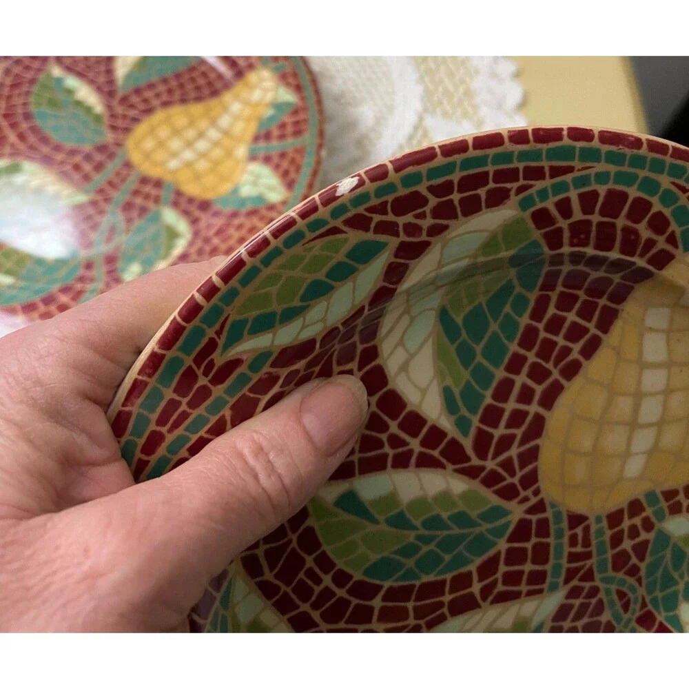 Pier 1 Set Of 7 Ceramic Mosaic Pear Design Salad Plates W/Bold Colors SEE PHOTOS